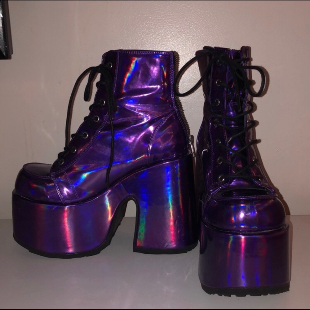Holographic purple platform boots